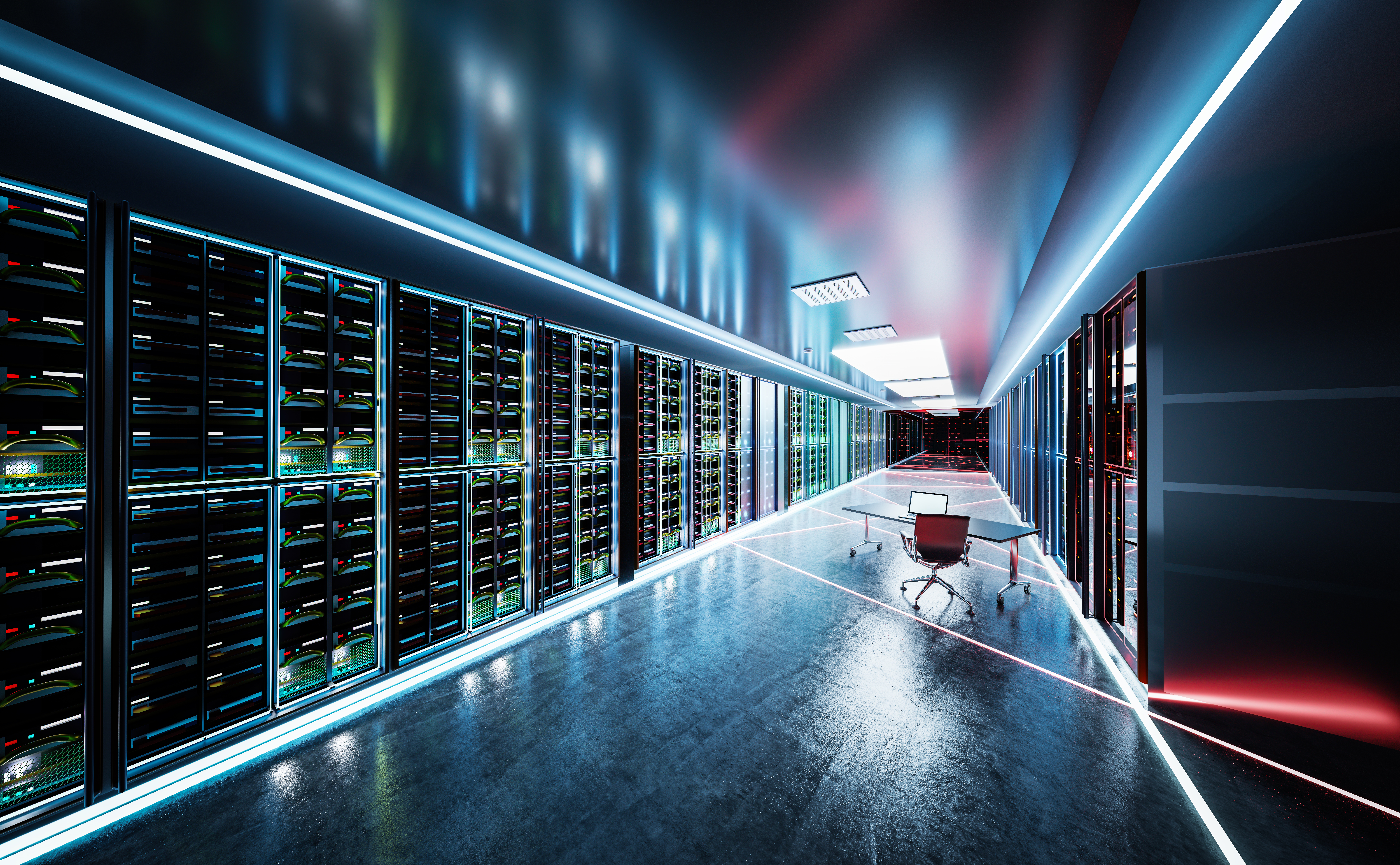 Enterprise data center corridor with server racks